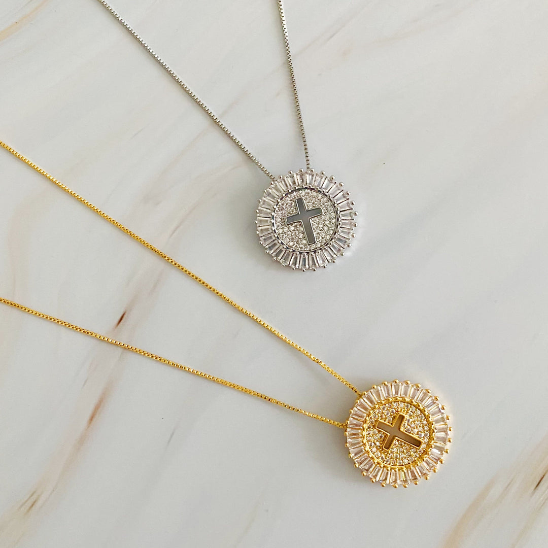 Shine Circle Cross Necklace-0