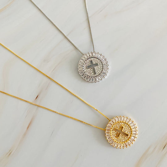Shine Circle Cross Necklace-0