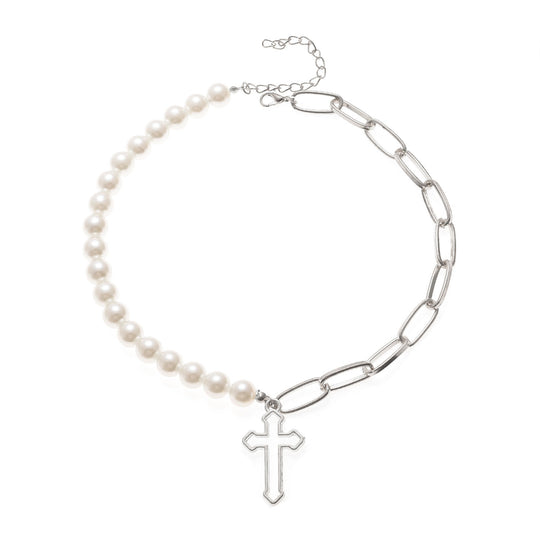 Pearl Chain Cross Necklace modern faith inspired pearl cross necklace