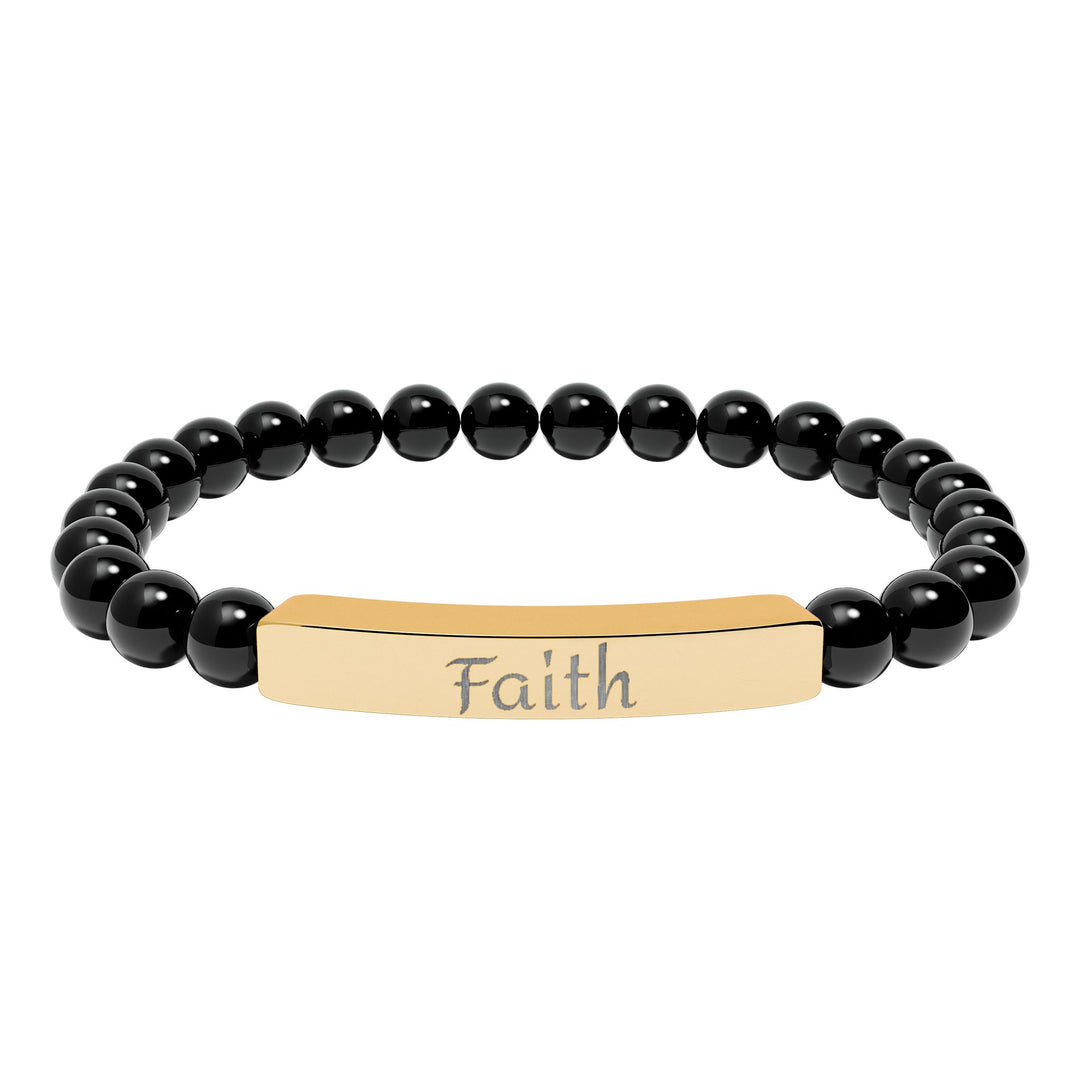 Faith Engraved Stone Bar Bracelet Natural Stone Stretch Bracelet | Beaded Bracelet