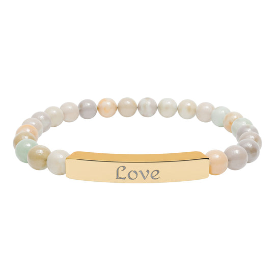 Love Engraved Stone Bar Bracelet Natural Stone Stretch Bracelet | Beaded Bracelet