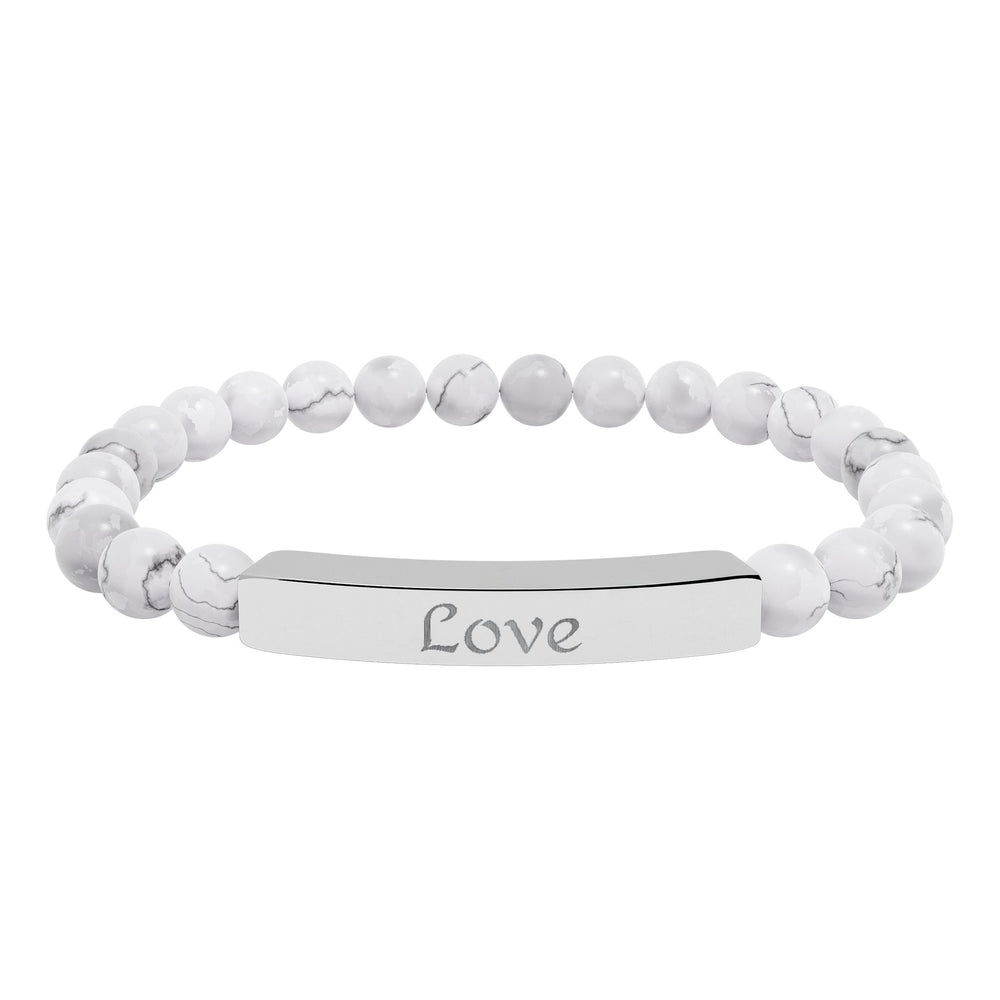 Love Engraved Stone Bar Bracelet Natural Stone Stretch Bracelet | Beaded Bracelet