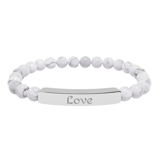 Love Engraved Stone Bar Bracelet Natural Stone Stretch Bracelet | Beaded Bracelet