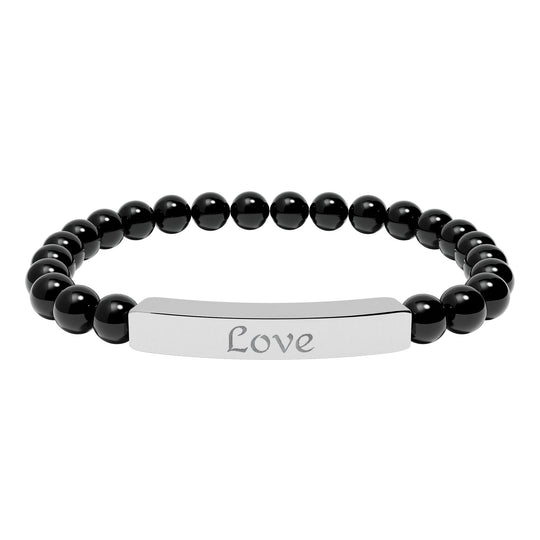 Love Engraved Stone Bar Bracelet Natural Stone Stretch Bracelet | Beaded Bracelet