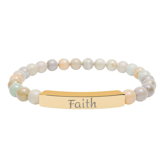 Faith Engraved Stone Bar Bracelet Natural Stone Stretch Bracelet | Beaded Bracelet