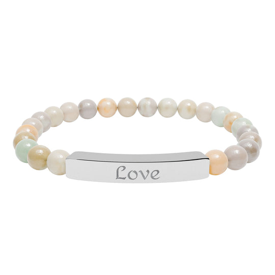 Love Engraved Stone Bar Bracelet Natural Stone Stretch Bracelet | Beaded Bracelet