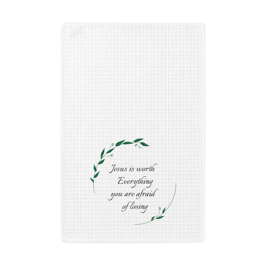 Floral Wreath Scripture Phrase Kitchen Hand Towel | Waffle Weave