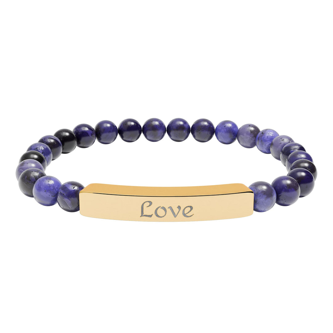 Love Engraved Stone Bar Bracelet Natural Stone Stretch Bracelet | Beaded Bracelet