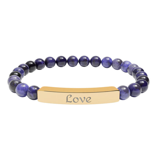 Love Engraved Stone Bar Bracelet Natural Stone Stretch Bracelet | Beaded Bracelet