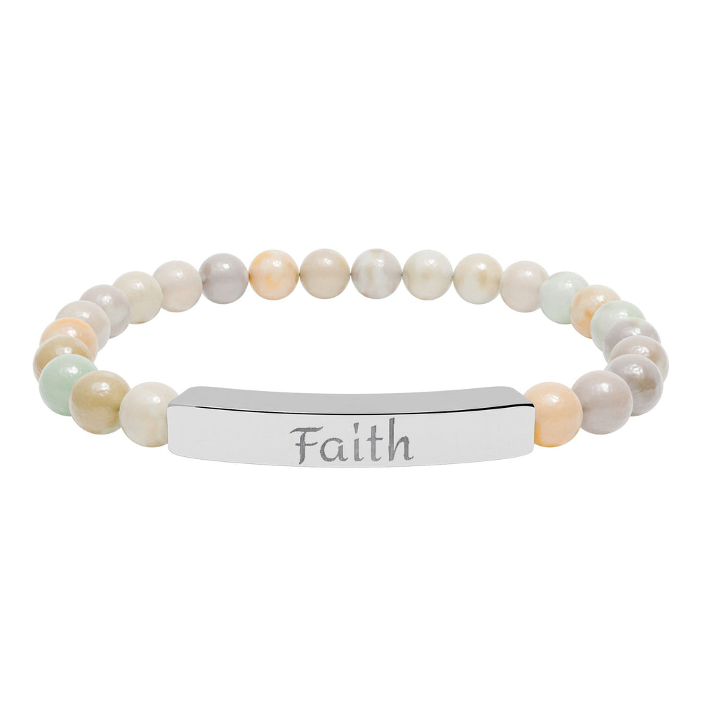 Faith Engraved Stone Bar Bracelet Natural Stone Stretch Bracelet | Beaded Bracelet