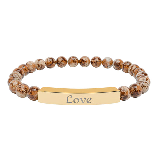 Love Engraved Stone Bar Bracelet Natural Stone Stretch Bracelet | Beaded Bracelet