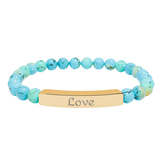 Love Engraved Stone Bar Bracelet Natural Stone Stretch Bracelet | Beaded Bracelet