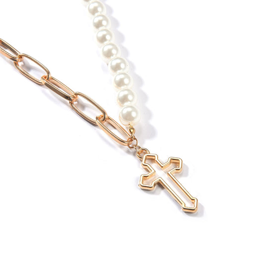 Pearl Chain Cross Necklace stylish Christian pearl cross pendant gift