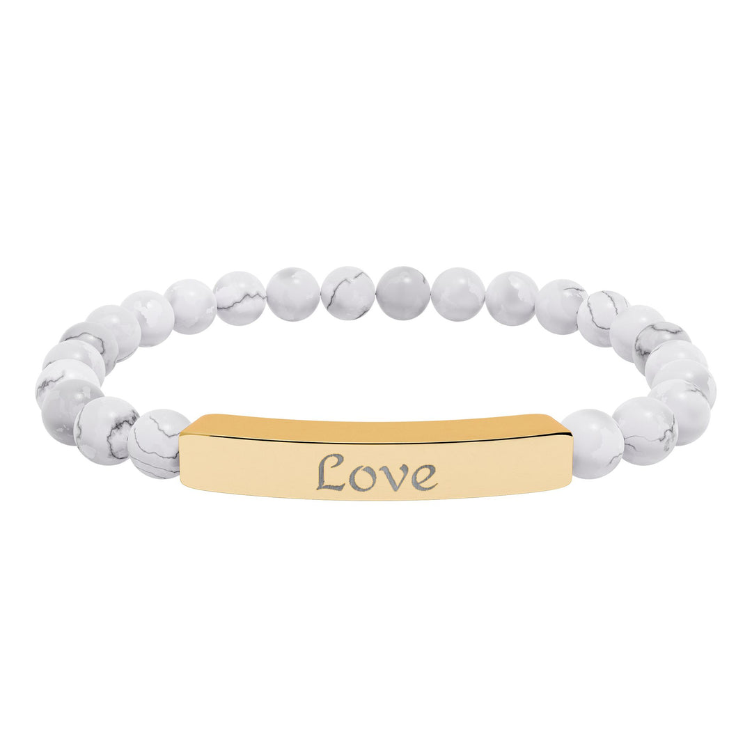Love Engraved Stone Bar Bracelet Natural Stone Stretch Bracelet | Beaded Bracelet