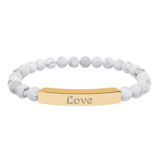 Love Engraved Stone Bar Bracelet Natural Stone Stretch Bracelet | Beaded Bracelet