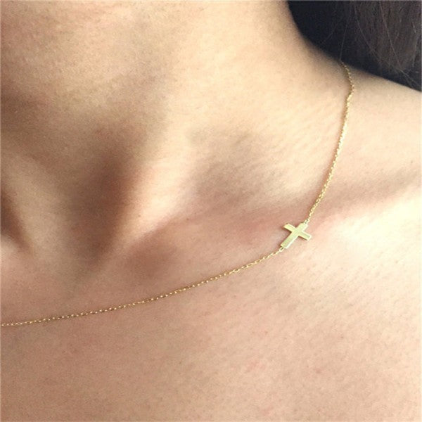 Horizontal Cross Pendant Necklace minimalist Christian sideways cross jewelry