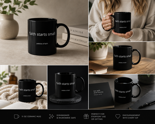Pebble of Faith Signature Black Mug | Christian Coffee Cup