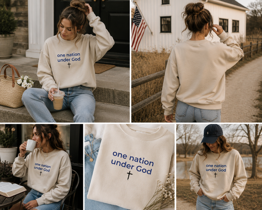 One Nation Under God Embroidered Sweatshirt | Christian Patriotic America 250 Crewneck