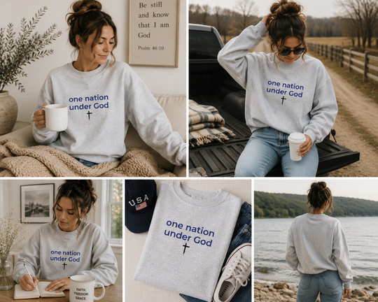 One Nation Under God Embroidered Sweatshirt | Christian Patriotic America 250 Crewneck