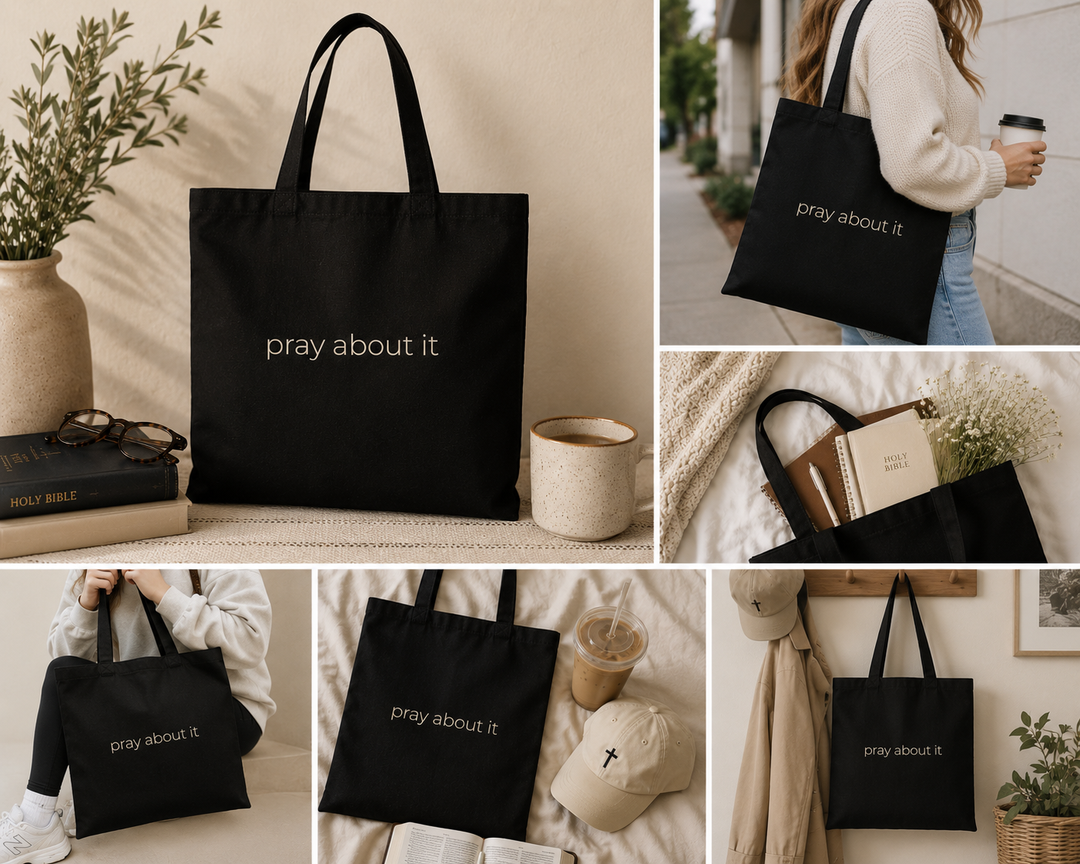pray about it Tote Bag | Minimal Christian Canvas Tote | Everyday Faith Bag