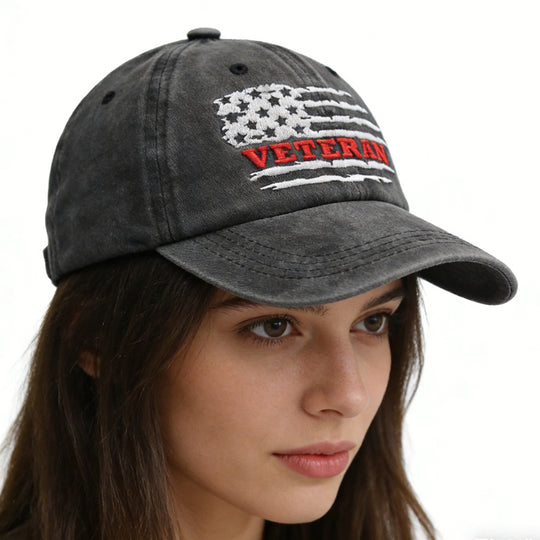 USA Patriotic Veteran Hat | Embroidered American Flag Baseball Cap