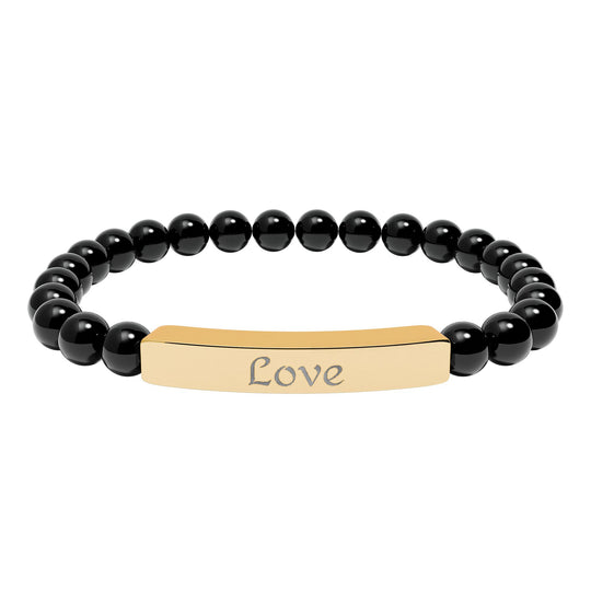 Love Engraved Stone Bar Bracelet Natural Stone Stretch Bracelet | Beaded Bracelet