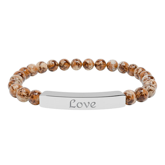 Love Engraved Stone Bar Bracelet Natural Stone Stretch Bracelet | Beaded Bracelet
