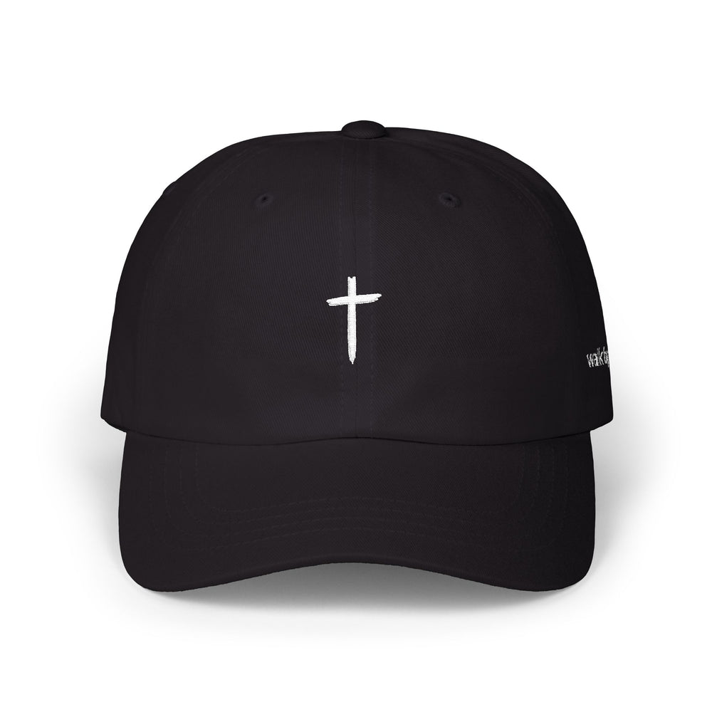 Black Cross Hat | Walk by Faith Embroidered Baseball Cap | Minimal Christian Dad Hat