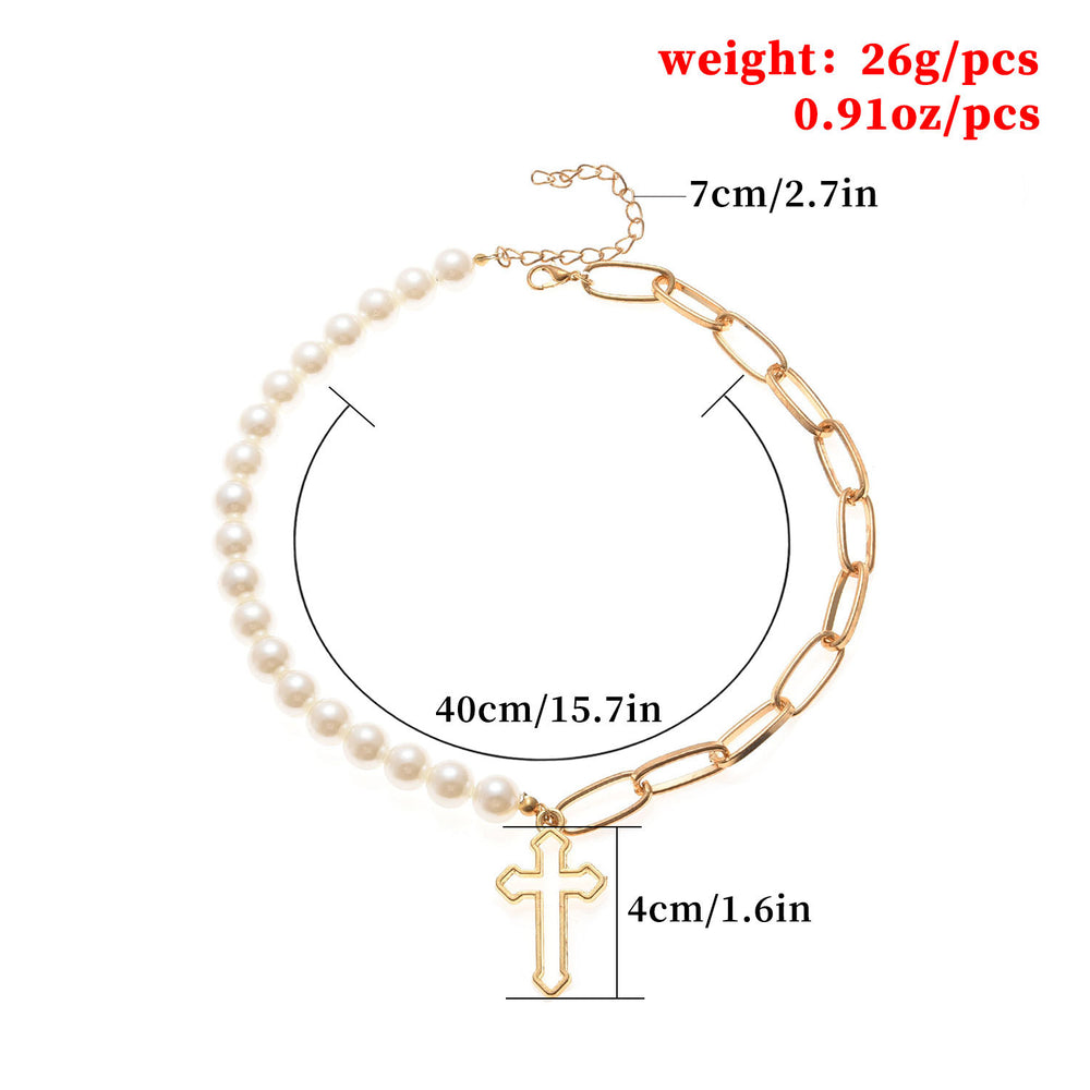 Pearl Chain Cross Necklace minimalist faith pearl jewelry necklace