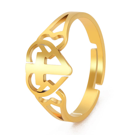 Stainless Steel Love Cross Ring – Minimalist Christian Faith Jewelry showcasing a gold cross design.