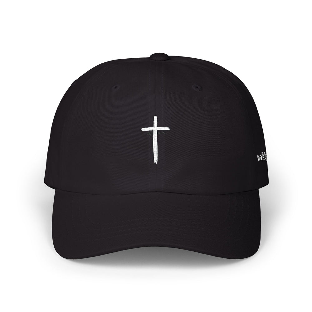 Black Cross Hat | Walk by Faith Embroidered Baseball Cap | Minimal Christian Dad Hat