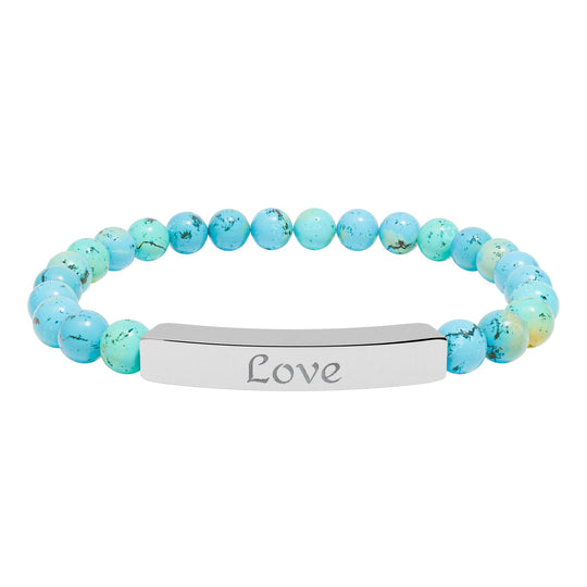 Love Engraved Stone Bar Bracelet Natural Stone Stretch Bracelet | Beaded Bracelet