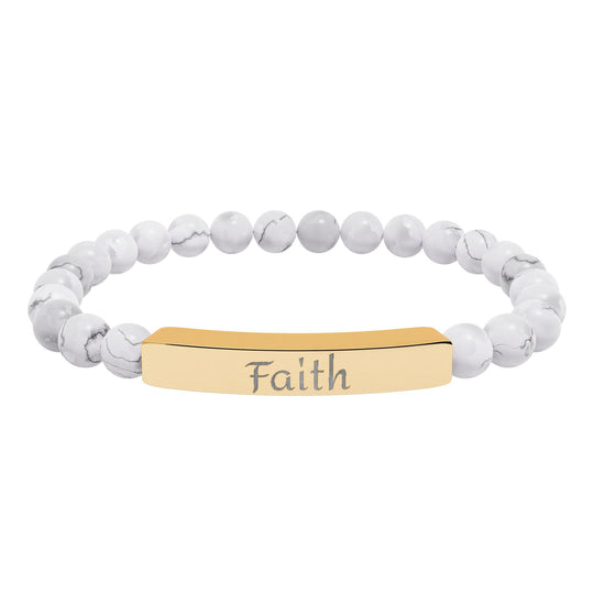 Faith Engraved Stone Bar Bracelet Natural Stone Stretch Bracelet | Beaded Bracelet