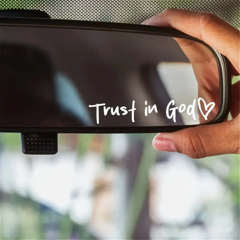 Close-up of Trust in God car decal