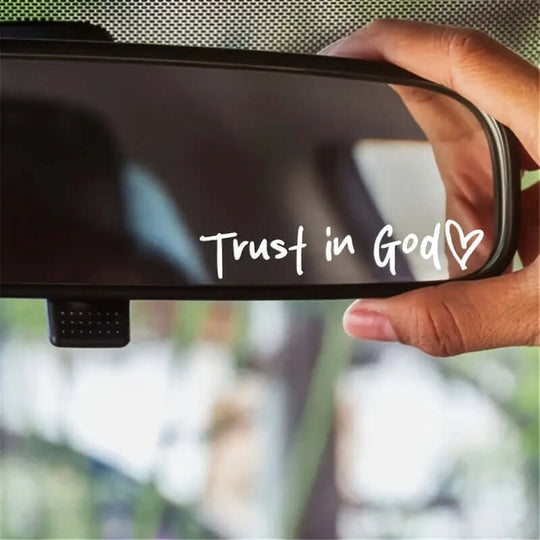 Close-up of Trust in God car decal