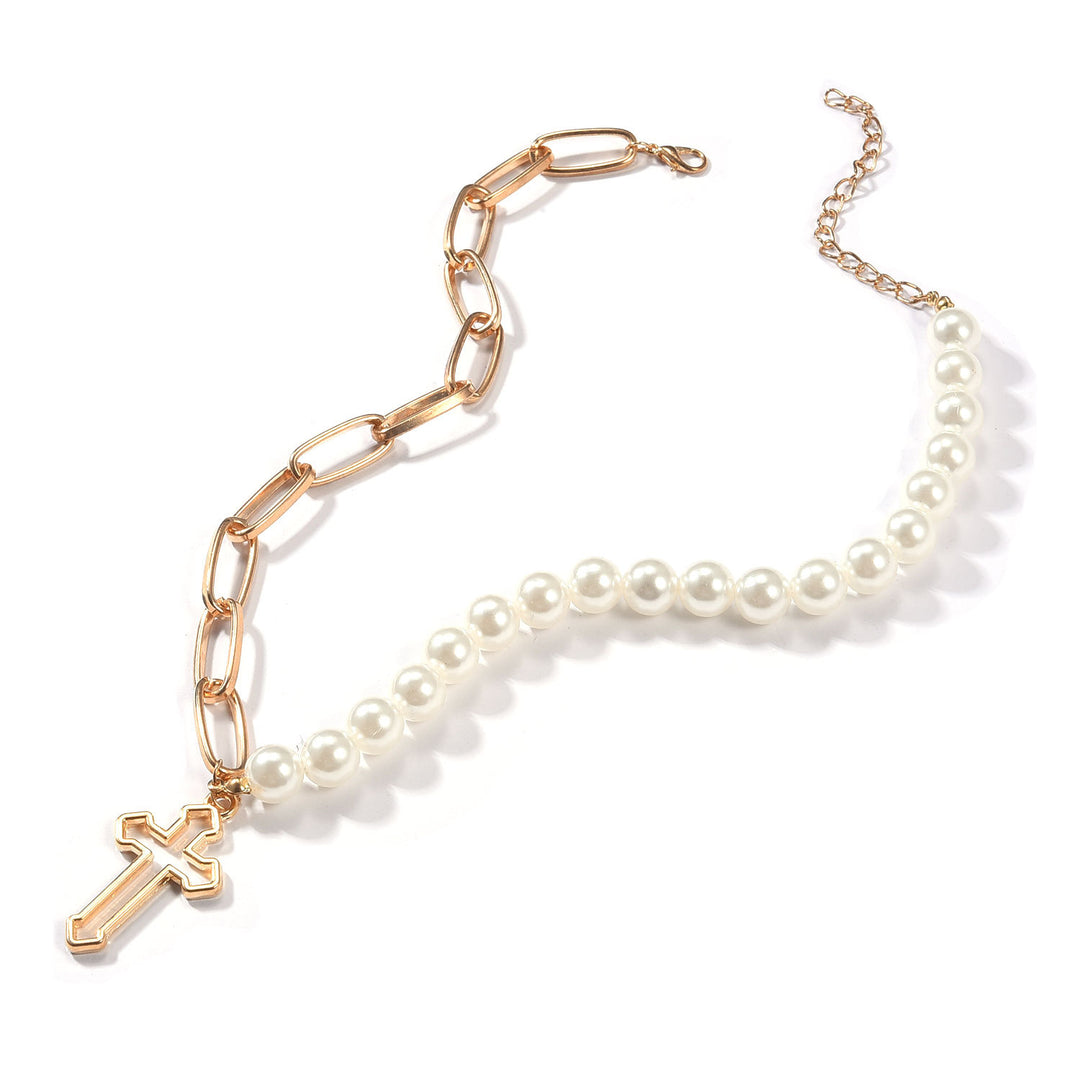 Pearl Chain Cross Necklace elegant pearl chain Christian jewelry