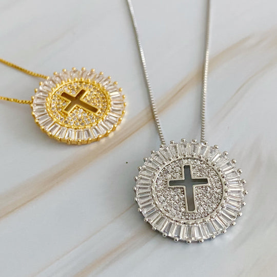Shine Circle Cross Necklace-1
