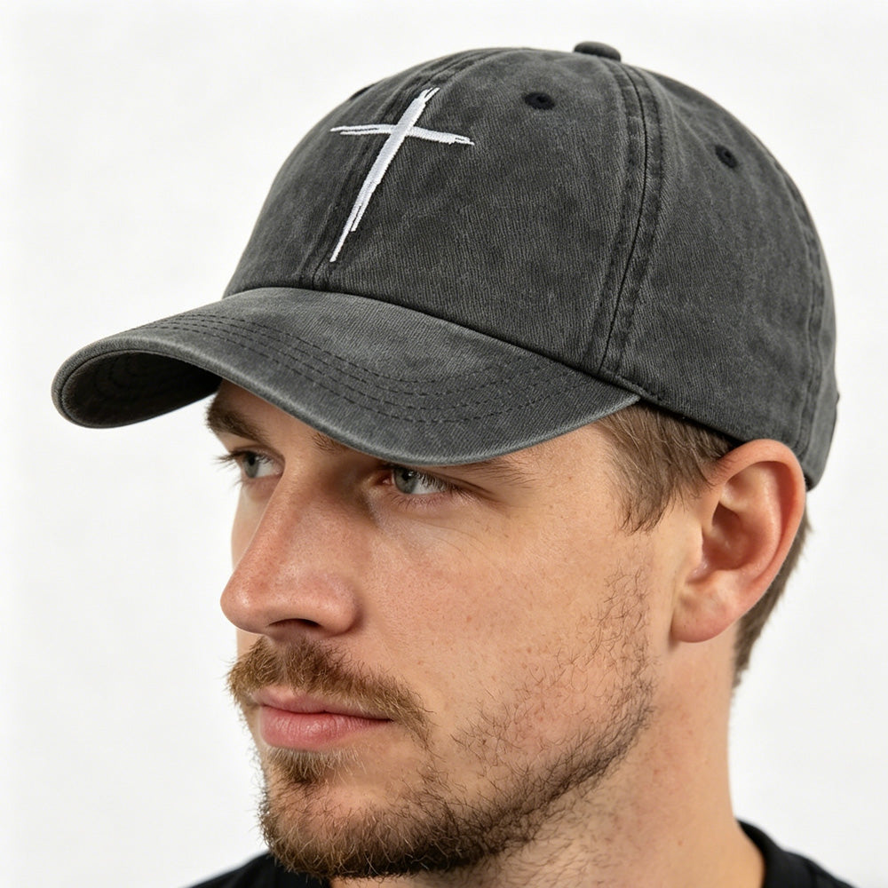 Minimal Vintage Distressed Cross Baseball Cap