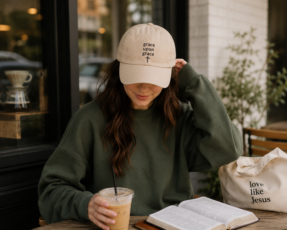 Grace Upon Grace Hat | Christian Embroidered Baseball Cap | Minimalist Faith Dad Hat