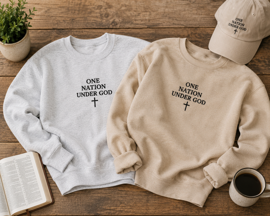 One Nation Under God Embroidered Sweatshirt | Christian Patriotic America 250 Crewneck