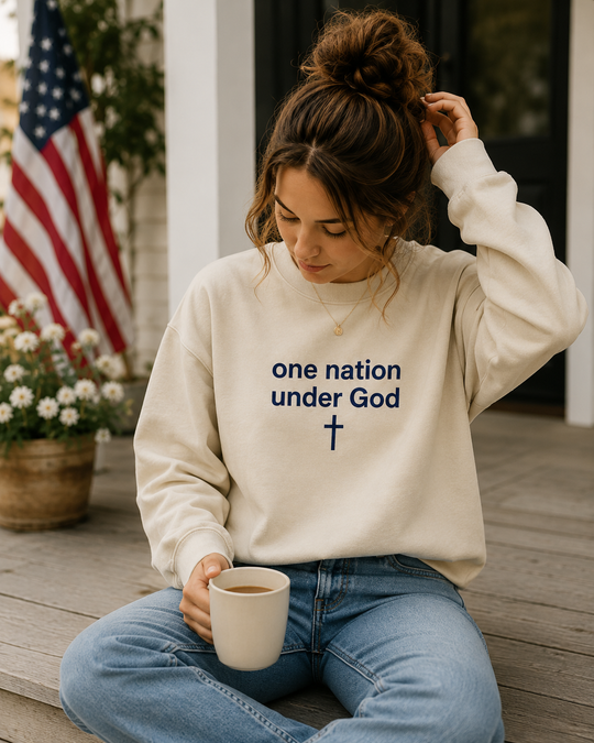 One Nation Under God Embroidered Sweatshirt | Christian Patriotic America 250 Crewneck