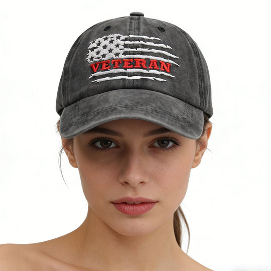 USA Patriotic Veteran Hat | Embroidered American Flag Baseball Cap