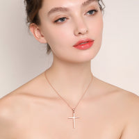 Model wearing a Sterling Silver Cross Pendant Necklace, showcasing its elegance and faith-inspired design.